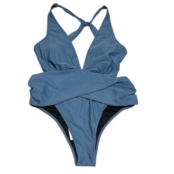 CUPSHE One-piece swimsuit cutout lumbar necktie deep Vneck ruched high cut XL - Picture 3 of 10